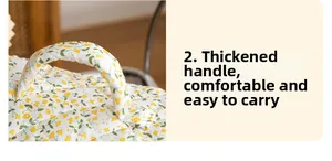 Detail of thickened handle on floral quilted makeup bag for comfortable carrying