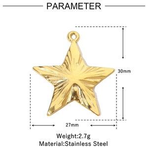 Detailed parameter display of gold star-shaped stainless steel pendant with dimensions