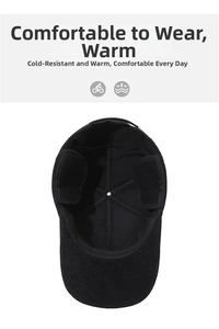 Internal detail of a black winter baseball cap with foldable ear flaps and thick lining