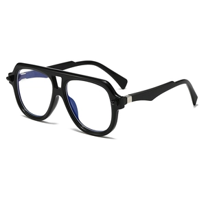 Vintage double bridge pilot sunglasses with black frame and anti-blue light coating