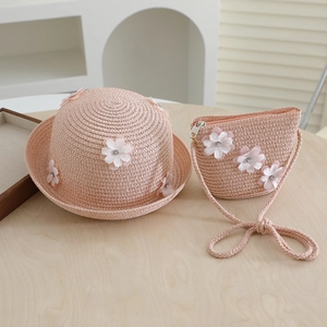 Kids Summer Straw Hat And Matching Floral Crossbody Bag Breathable Sun Protection Outdoor Beach Princess Style