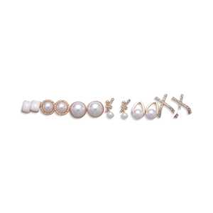 Set di 12 paia di orecchini placcati in oro con perle sintetiche e strass lucidi