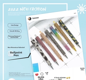 Set of seven sparkling rhinestone-encrusted retractable ballpoint pens in diverse colors