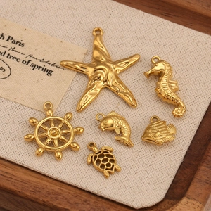 Golden ocean series charms set featuring seahorse, starfish and turtle for DIY jewelry
