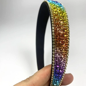 Elegant rainbow gradient rhinestone headband with a full diamond non-slip black base design