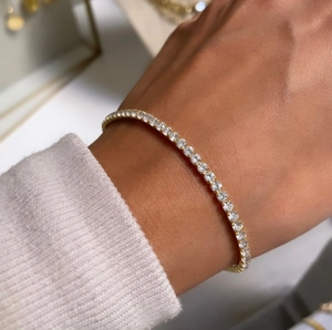 Classic gold tennis bracelet with brilliant round zircons for women's elegant daily wear