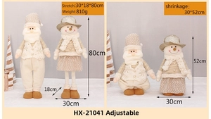 Telescopic plush Santa and Snowman dolls adjustable from 52cm to 80cm for Xmas decor