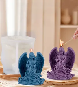 Macro shot of 3D angel girl silicone mold with detailed feather textures for DIY candle making