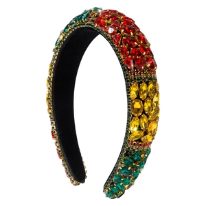 Baroque wide sponge headband with multicolored rhinestones for party wear