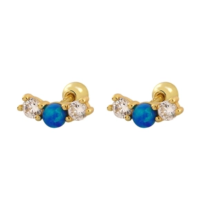 Luxury S925 silver opal stud earrings with gold plating and sparkling cubic zirconia