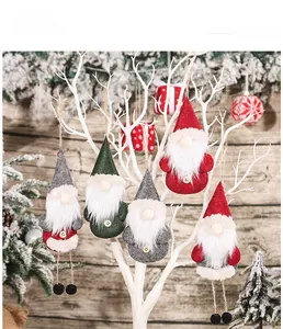 Set of five festive Christmas gnome hanging ornaments in classic red and grey felt