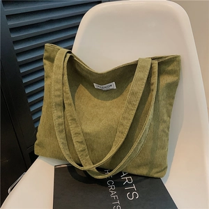 Women Corduroy Tote Bag Large Capacity Solid Color Casual Shoulder Handbag Korean Style Fashion Simple Versatile