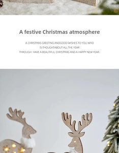 Detail of wooden Christmas reindeer with hollow star LED lights and faux fur collar decoration