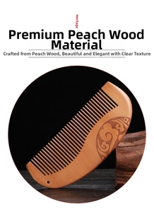 Detailed relief carving of auspicious cloud patterns on a thick natural peach wood comb