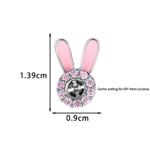 Cute rotating rabbit 4mm stud earring setting in stainless steel 1.39cm by 0.9cm