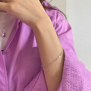 Minimalist S925 sterling silver heart chain bracelet and purple pendant necklace