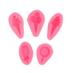 5-piece set of pink silicone molds for ice cream cone and chocolate fondant decorations