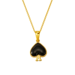 Golden titanium steel necklace with a black heart pendant and letter A detail