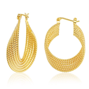 Classic 18K gold plated hoop earrings featuring a twisted rope texture and wide band design