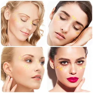 Golden freckle face tattoos with stars and butterflies for music festivals and parties