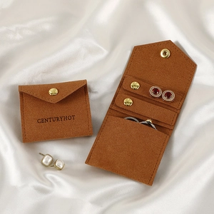 Detail of microfiber jewelry roll showing interior ruby earring and ring storage slots