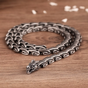 Men's vintage 316L stainless steel dragon chain necklace with antique silver finish