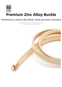 Macro detail of elastic gold spring belt showing polished zinc alloy texture and finish
