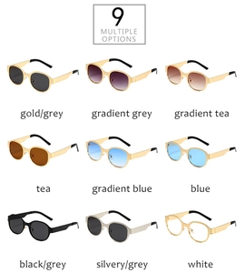 Matrice montrant neuf variantes de lunettes de soleil ovales en métal avec divers verres