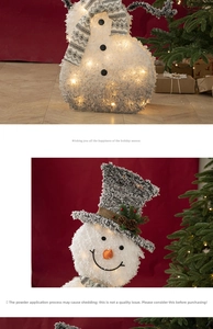 Detail eines leuchtenden Weihnachts-Schneemanns mit LED-Licht und Stoff-Textur