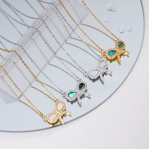 Butterfly Bowknot Pendant Necklace Featuring Mother Of Artificial Pearl And Abalone Shell With Zircon Inlaid Elegant Jewelry For Women