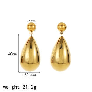 Polierte 18K vergoldete Edelstahl Tropfenohrringe mit einer Gesamthöhe von 40mm