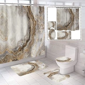 Modernes Badezimmer-Set mit Marmormuster, Duschvorhang, Matten und WC-Deckelbezug