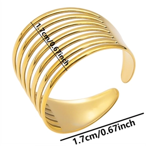 Detail shot of golden multi-layer parallel lines ring with 1.7cm size dimensions