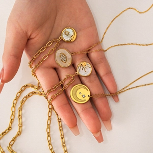 18K gold plated stainless steel necklaces with sun, moon, and star pendants