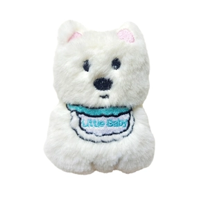 Cute white plush puppy doll with blue Little Baby bib accessory for bag decoration