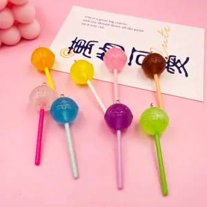 Set of 8 colorful resin lollipop charms with glitter and metal loops for DIY jewelry
