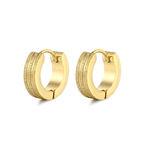 Mens gold double lined matte earrings with hip hop style round brushed metal finish