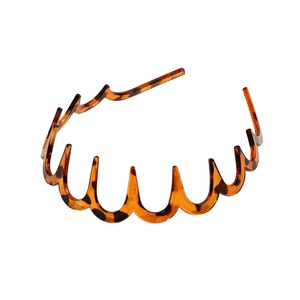 Brown tortoiseshell wavy hairband with comb teeth for non-slip grip on hair