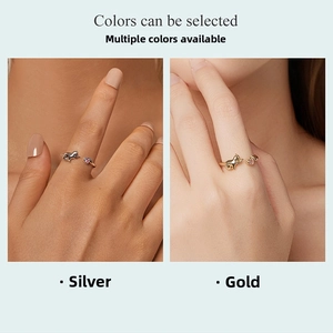 S925 sterling silver cat heart open rings shown in gold and silver plating
