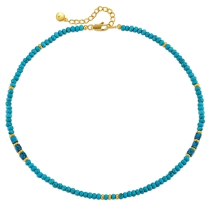 Handmade turquoise beaded necklace with 18K gold plated chain and bohemian style charms