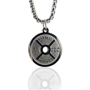 Stainless Steel Barbell Plate Pendant Necklace For Fitness Men Motivational Weight Lifting Gym Jewelry Accessories