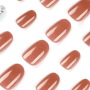 Sparkly burgundy and silver glitter oval press-on nails set in various sizes