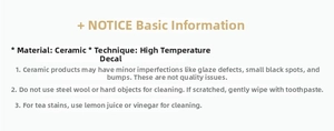 Care instructions for ceramic Santa mugs highlighting glaze finish and cleaning tips