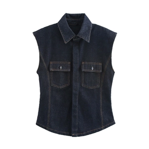 Gilet en Jean Décontracté pour Femme Top And Bottom Pantalon en Jean Large sans Manches Gilet à Boutons Jean Taille Haute