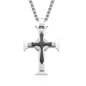 Vintage Layered Stainless Steel Cross Pendant Necklace For Men Religious Punk Hip Hop Jewelry Gift Accessories