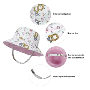 Chapeau de soleil réversible pour enfants avec motifs sirène et mentonnière réglable