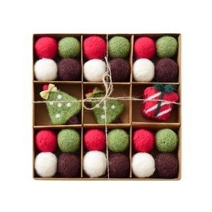 Christmas wool felt ball set with mini trees in a 9-grid craft paper gift box