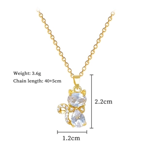 Spécifications de taille du pendentif chat en zircon avec poids et dimensions chaîne
