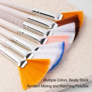 Multicolor fan-shaped facial mask brushes with synthetic soft bristles and pearlescent handles