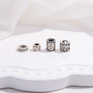 Perles d'Espacement Rétro en Argent Sterling 925 Perles de Tonneau à Gros Trous Argent Thaï Mantra Bijoux DIY Bracelet